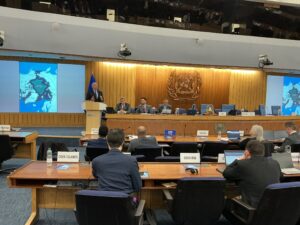 Pen Hadow, 90 North Foundation, speaking at IMO General Assembly, United Nations, for launch of 2025 Arctic Report with WMU